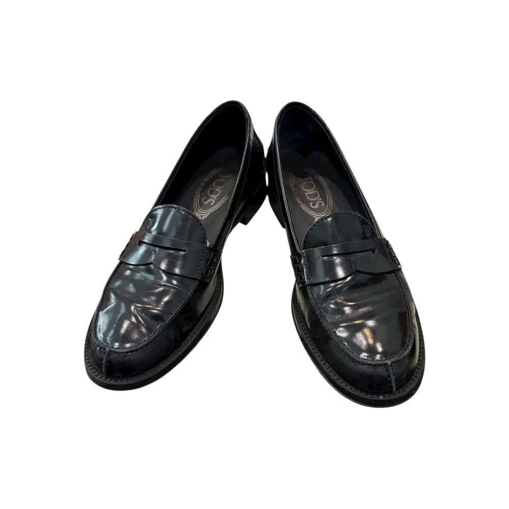 TOD’S Black Patent Leather Penny Loafer Block Heel Pumps EU 36 US 6